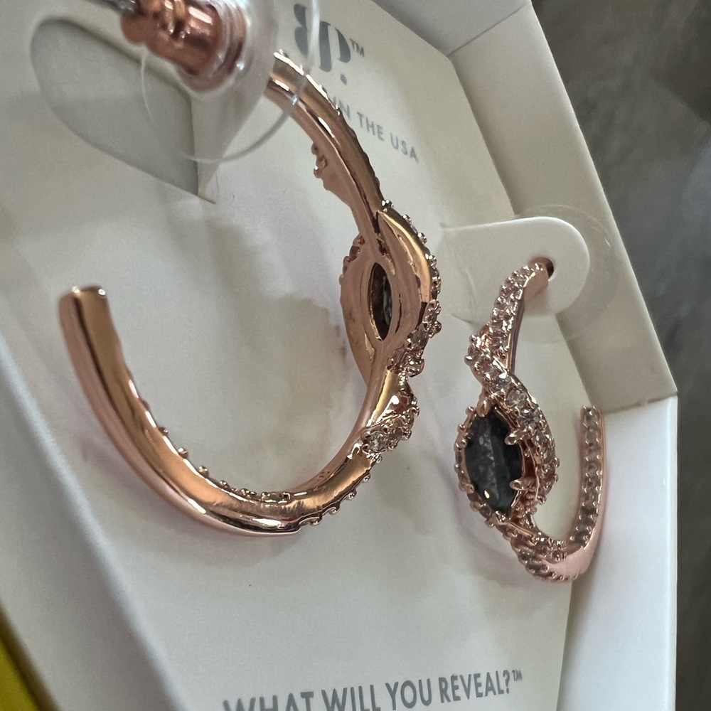 BP black ice crystal Borg hoop earrings Swirling details